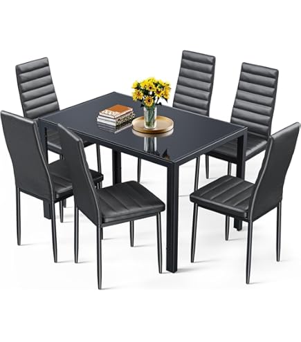 Set Tavolo Da Pranzo Moderno Con 4 Sedie - Vetro Nero E Similpelle, 120x70 Cm - Foto 11