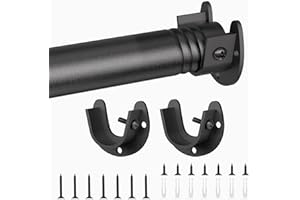 Goowin Extendable Wardrobe Rail 43-133cm, 25mm Carbon Steel Adjustable Wardrobe Rail with Fittings for Wardrobe,Cabinet,Windows(Black)