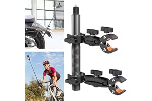 UNSTINCER Motorrad Fahrrad ATV Lenker Action Kamera Halterung mit 118cm Selfie Stick, verstellbare Camera Doppelklemme Double Clamp Third Person Mount für Insta360 X5 X4 X3 X2 ONE RS R Ace