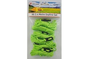 ESW LEISURE Guyline Ropes 6 Pack For Tents Awning Camping Strong Lightweight Paracord Guy Rope With Tensioner Guy Lines Fishing Umbrella Shelter Caravan Gazebo (Flourescent Green, 2.4 Metre 6 Pack)