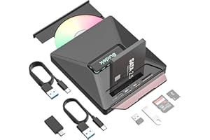 SUIDEK Disque dur externe CD/DVD, Graveur portable USB C 7-en-1 pour ordinateur portable CD/DVD avec 2.5’’ SATA, Lecteur de cartes SD/Micro SD, Lecteur CD/DVD pour Windows, Linux, Vista, iMac, MacBook
