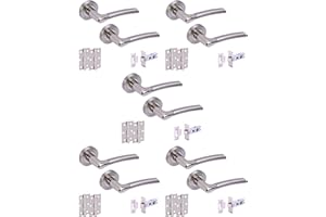 Hunta HANDLEZONE® 5 Sets Ursa Internal Door Handles on Rose Lever Latch Packs with 75mm Ball Bearing Hinges and 76mm Latches - Dual Polished/Satin Nickel