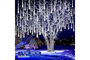 Kwaiffeo Christmas Lights: 20 Tube (Equivalent to 2 Sets of 10-Tubes) Meteor Shower Lights Outdoor Christmas Decorations Icicle Lights for Xmas Tree Halloween Decoration Wedding Party Window, White