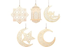 GWHOLE Decoration Ramadan 2025 10Pcs Pendentif Decoration Ramadan Deco Ramadan 2025 Decoration Aid Moubarak Forme Étoile Lune en Bois Décoration Ramadan 2025 Eid Mubarak Deco Eid Mubarak