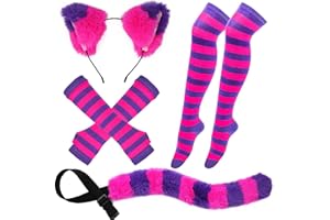 Kavoc Striped Cat Costume for Girls Women, Cat Ears, Furry Tail, Striped Socks for Halloween Cosplay Dress Up