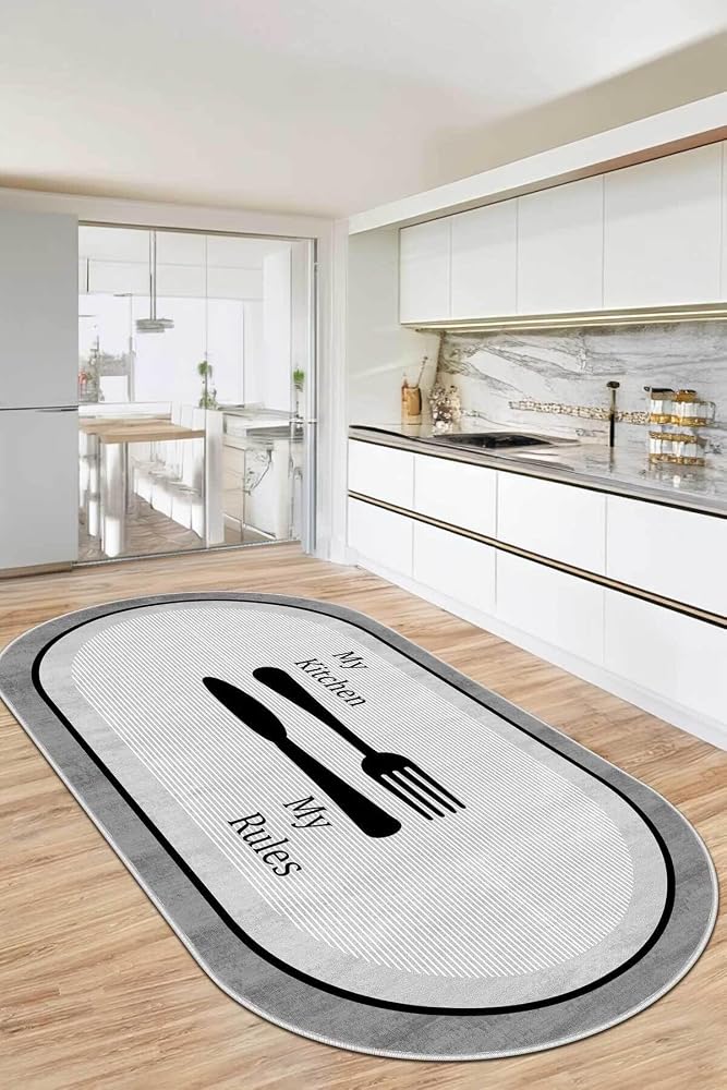 Decomia Home Dijital Yıkanabilir Kaymaz Taban Kitchen Mutfak Halısı Mutfak Dekorasyon,Siyah 80 X 300