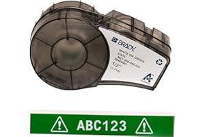 Brady Ruban d’étiquettes vinyles étiqueteuses M211 et M210 - Étiquettes vinyles adhésives -Blanc sur vert (12.70mm x 6.40m) - M21-500-595-GN