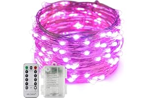 ER CHEN Erchen Battery Operated LED String Lights, Dimmable 33 FT 100 LED Ultra Thin Waterproof 8 Modes Timer Copper Wire Fairy Lights with 13 Key Remote Control for Indoor Outdoor Christmas Party (Purple)