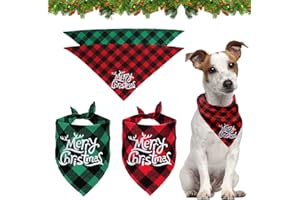 ZAWTR Bandanas de Noël pour Chien, 2 Pcs Écharpe pour Animaux de Compagnie Tenues à Carreaux Merry Christmas Triangle Bavoirs pour Chien Foulard, Costume d'animaux pour Petits Grands Moyens Chiens Chats