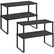 SONGMICS Kruidenrek, set van 2 keuken organisers, keukenplank, kast organiser keuken, uitbreidbaar, kleine plank, stapelbaar, metaal en op hout gebaseerd materiaal, inky black-vintage brown KCS200X01