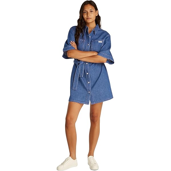 ONLY ONLMALIA PATCHED DRESS - Spijkerjurk - dark medium blue denim/donkerblauw denim