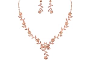Clearine Donna Matrimonio Gioielli Set Foglia Cluster Fiore Cristalli Ciondolo Collana Orecchini Pendenti Set per Sposa Sposa
