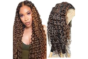 AiPliantfis Perruque Naturelle Lace Wig Perruque Femme P4/30 Lace Front Wig Human Hair Curly Wig Lace Wig for Women Top Swiss Lace Pre Plucked Natural Hairline Lace Closure Wig 26 Pouce