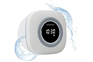 MEDION P66096 Radio de Douche avec Bluetooth (Radio de Salle de Bain, Radio FM, Ventouse, écran LED, étanche IPX6, Batterie intégrée) Blanc
