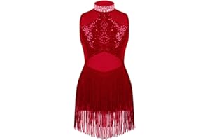 Alvivi Mädchen Tanzkleid Latein Pailletten Kleid Jazz Modern Dance Kostüm Quasten Kleid Salsa Tango Ballsaal Tanzkostüm