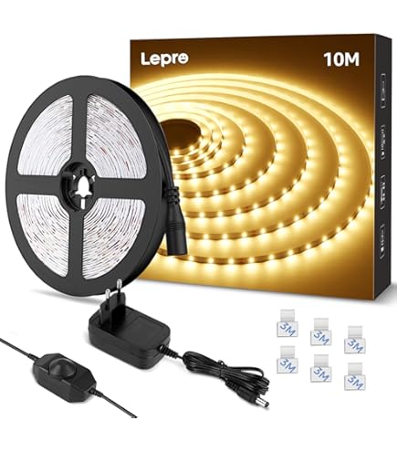 Ruban Led COB Blanc Chaud 10M, Bande LED étanche, Bandeau LED COB 24V 3000K Dimmable, CRI 90+,Bande LED Avec Télécommande Et Alimentation, Ruban Lumineuse LED Pour Décoration Maison, Cuisine,miroir