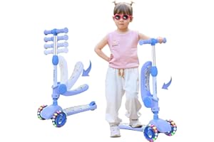 TONBUX Kids Scooter - Foldable 3 Wheel with Flashing LED Lights, Big Wheels, Height Adjustable, Wide Deck, Foldable Seat