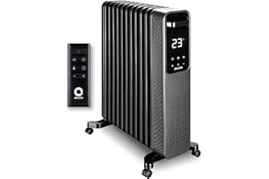 Devola Platinum 2500W Oil Filled Radiator, Quiet Electric Heater with Digital Thermostat, ECO Mode, 24H Timer, Child Lock, Overheat & Tip-Over Protection, Portable, Free Standing, Black - DVOFR2500B