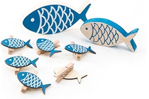 Logbuch-Verlag Set de 8 peces de madera en diferentes tamaños de color azul - decoración marina