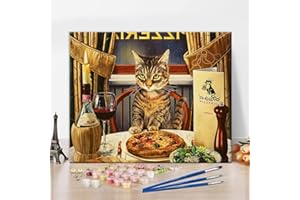 TISHIRON Dipingere con i numeri, adulti principianti, simpatici gatti adulti, kit per dipingere con i numeri, su tela, pizza fai da te, pittura con i numeri, per bambini con pennello e pigmento acrilico 40 x
