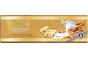 Lindt - Maxi Tablette SWISS PREMIUM CHOCOLATE Blanc Amandes - Chocolat Blanc, 300g