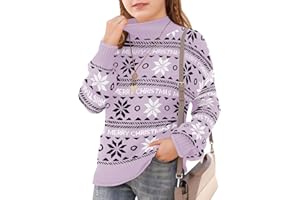 Haloumoning Girls Ugly Christmas Sweaters Kids Mock Neck Long Sleeve Pullover Sweater Knit Jumper Tops 5-14 Years