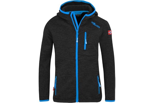 Trollkids Jondalen XT fleecejacka med huva | Varm huvjacka av stickad fleece, två höftfickor och en bröstficka, fashionabla accenter tack vare kontrast och detaljer