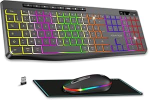 AD Advance - R Type, Ensemble Clavier Souris sans Fil Silencieux + Tapis Antidérapant, Rétroéclairé RGB, Souris LED Optique 1600 DPI, Kit Bureautique Rechargeable, pour PC, Mac & Ordinateur Portable