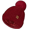 ECOMBOS Bobble Hat Women - Winter Hats for Women Warm Beanie Hat Knitted Wooly Hats Thermal Fleece Line with Pom Pom for Ladies Outdoor Ski