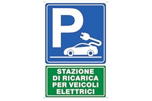 Pubblimania Parcheggio Ricarica Auto Elettriche | Cartello in Alluminio spessore 3 mm, per esterno/interno (Cm 30x40, Parcheggio ricarica Auto Elettriche ita)