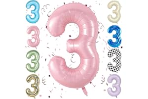 SOWIDE Pink 40 Inch Number 3 Balloon,Large Self Inflating Pastel Pink Foil Number Balloons 0-9 for Boys Girls,Digit Three Balloons for 3rd Birthday Party Decorations Supplies
