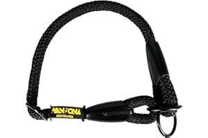AVANZONA Collar de Adiestramiento Antitirones para Perros, Ajustable, de Cuerda de Poliéster, Perros Pequeños, Medianos y Grandes, Fabricado en España. Negro. XS (≤50CM).