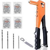 WUFANC Manual Riveter with 200 Rivets, 4 Interchangeable Heads | Equipped for rivets 2.4-3.2-4-4.8 mm, with 4 carbon steel bi