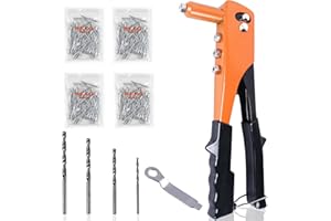 WUFANC Pince a Rivet Pop, Riveteuse Manuelle Aveugles en Métal, Pas Facile à Déformer et à Plier, Pince à Rivet Pop Aveugles Contient 200 Rivets et 4 Forets, Utilisé Pour Plaques D'immatriculation