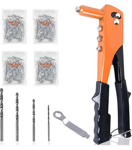 Rivettatrice Manuale MAR-POL Con 4 Testine E 22cm Di Lunghezza - Kit Per Rivetti 2,4-4,8 Mm