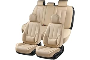 Coverado Coprisedili Anteriori e Posteriori 5 Posti, Set Completo Protezioni Sedili Auto Impermeabili Pelle Nappa,Accessori Universali Auto Adatti alla Maggior Parte delle Berline SUV Pick-up,Beige