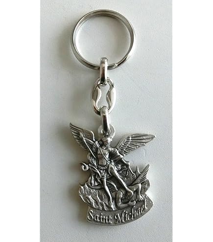 Portachiavi Con Statuina San Michele Arcangelo - Placcato Argento 3,7 Cm - Made In Italy - 3