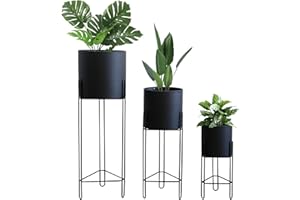 TRIROCKS Lot de 3 pots de fleurs avec support pour plantes d'intérieur de 73,7 cm, 45,7 cm et 30,5 cm pour salon, coin, cuisine, bureau, jardin, balcon, terrasse (noir)