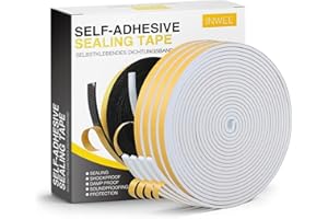 Inwee Adhesive Weather Stripping Foam Tape, Self Adhesive Foam Insulation Tape 6mm(W) X 3mm (T), Strong Adhesive Insulation Soundproofing Foam Tape, Window Door Draft Exclude, 4 Rolls Total 20M Long