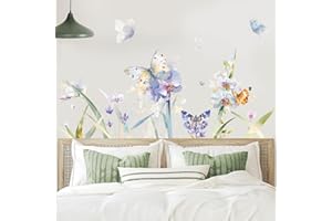 SHUCHING Adesivi Murali Fiori di Farfalla, Adesivi da Parete Fiori Viola, Stickers Decorazioni per Camera da Letto Soggiorno