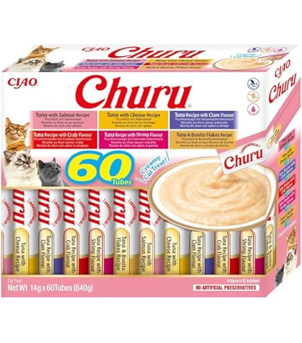 INABA Churu - Friandises Pour Chats En Purée Variétés De Poulet - Délicieux Snacks Pour Félins - Texture Lisse Et Onctueuse - Nourriture Pour Chats - 60 Tubes X 14g