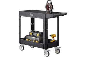 ‎VEVOR VEVOR Werkzeugwagen, 250 kg Tragkraft, Werkstattwagen, Mehrzweckwagen aus Kunststoff mit Zwei Ablagen & 360°-Lenkrollen (2 mit Bremse), geeignet für Lager, Garage, Reinigung, 1015x450x850 mm