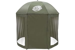 ECD Germany Parapluie de Pêche Fermé 240 cm, Paroi Arrière et Latérale, Tente Carpe avec 2 Fenêtres, Piquet de Terre Réglable en Hauteur, Fonction Bascule, Vert Olive, Imperméable, Sac de Transport