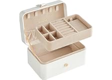 SONGMICS Schmuckkästchen Reise, Schmuckkasten klein, 2 Ebenen Schmuckaufbewahrung, tragbar, Schmuck-Reiseetui, für größere Ac