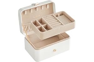 SONGMICS Jewellery Box, 2-Layer Jewellery Storage, 11 x 16 x 8 cm Travel Jewellery Box, Portable Jewellery Case, Small, Spacious, for Larger Accessories, Gift Idea, Cloud White JBC166W01