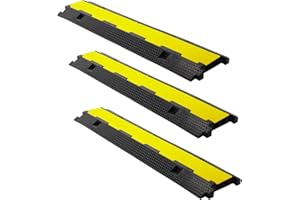 Fiqops Kabelbrücke 3 Stück 2 Kanal, 101 x 25 x 5 cm Kabelbrücke Boden,Schlauchbrücke aus Gummi Modularem Design,Kabelbrücken Überfahrschutz für Kabel,Kabelschutzmatte für Parkplätze(Schwarz)