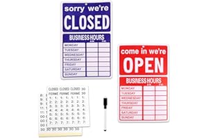 LASUROA öffnungszeiten Schild, Doppelseitig Beschreibbares Ladenöffnungszeitenschild mit Stift und Aufkleber Geeignet für Restaurants Cafés Glastüren und Fenster
