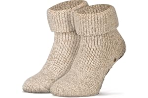 Piarini Stopery ABS – 1 para – skarpety wełniane – skarpety zimowe – norweskie skarpety z wewnętrzną tkaniną frotte – dla kobiet i mężczyzn, beżowo-melanż, 39-42 EU