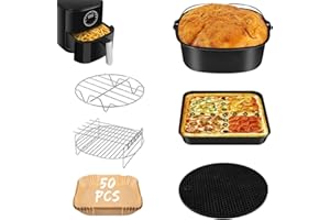 I-MOGOO Set di accessori per friggitrice ad aria, 6 pezzi, con secchio quadrato per torte, teglia per pizza, supporto in metallo, inserto per friggitrice ad aria, tappetino in silicone, pinza da cucina,