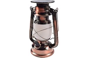 ChiliTec Lampa kempingowa solarna 23,5 cm, możliwość ściemniania, wygląd retro, lampa solarna, wymienny akumulator, panel słoneczny, oświetlenie na kemping, do namiotu, lampa stołowa, ciepła biel,